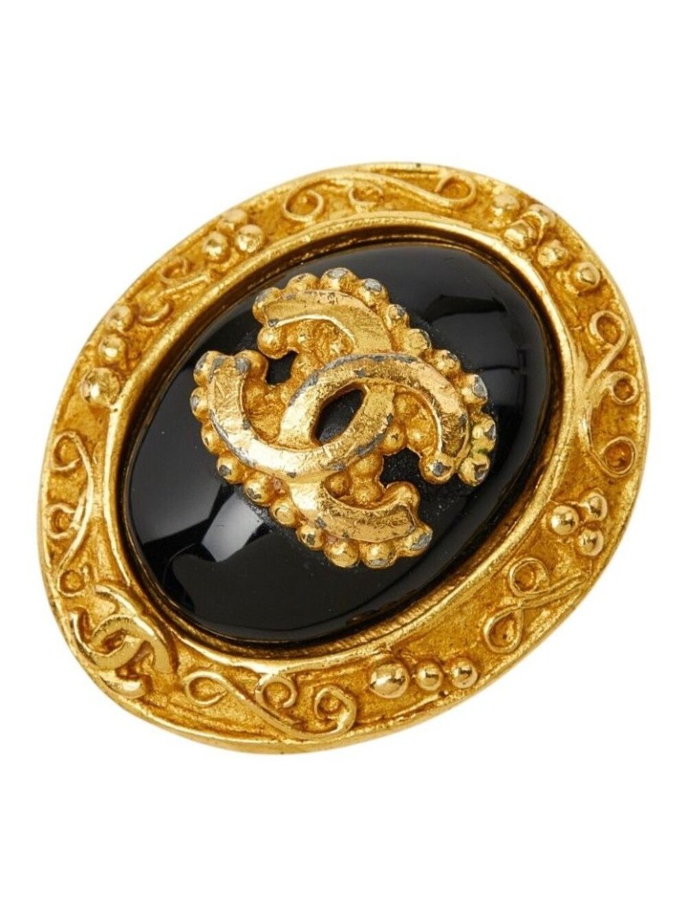 Chanel CC Logo Vintage Earrings 95A One Side Only Gold Black Plated